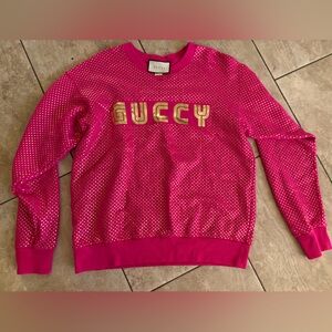 Bright fucsia/gold Gucci sweater with print